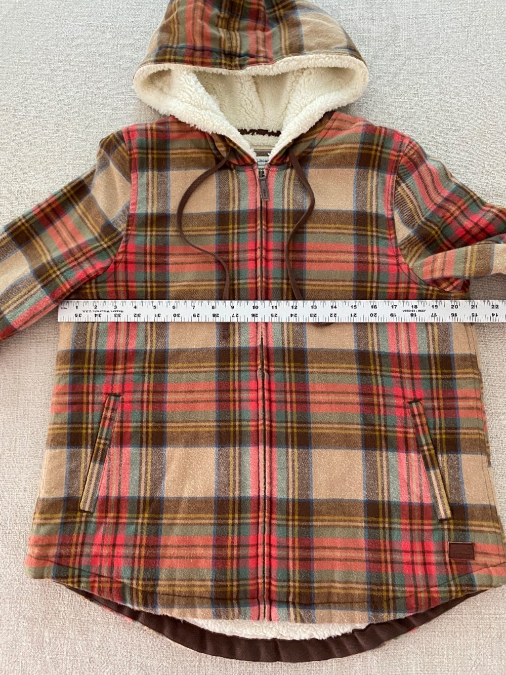 LL Bean Scotch Plaid Flannel Sherpa-lined Hoodie Jacket - Size S - Picture 4 of 15